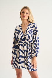 Fynn Mini Dress In Navy Aztec