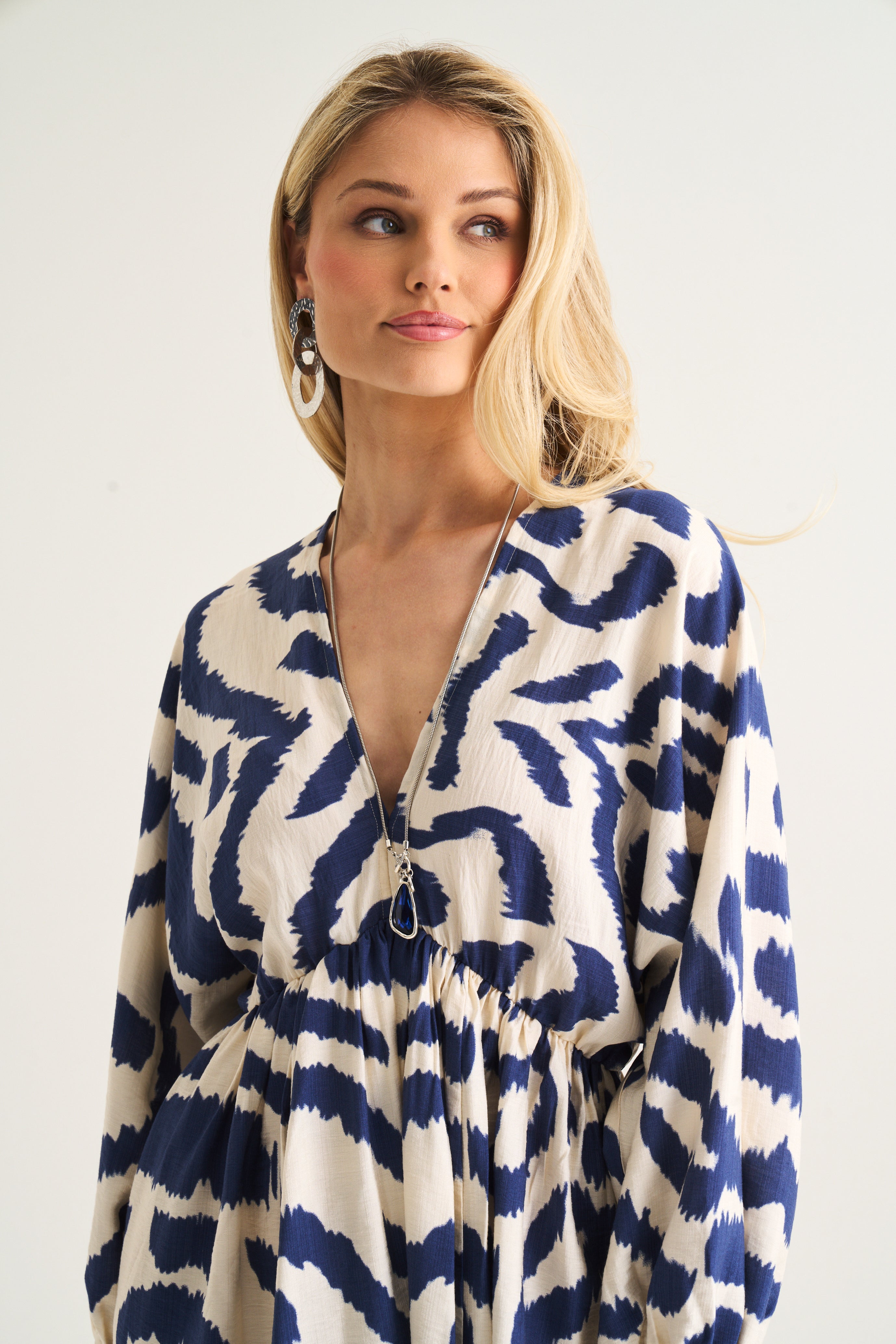 Fynn Mini Dress In Navy Aztec