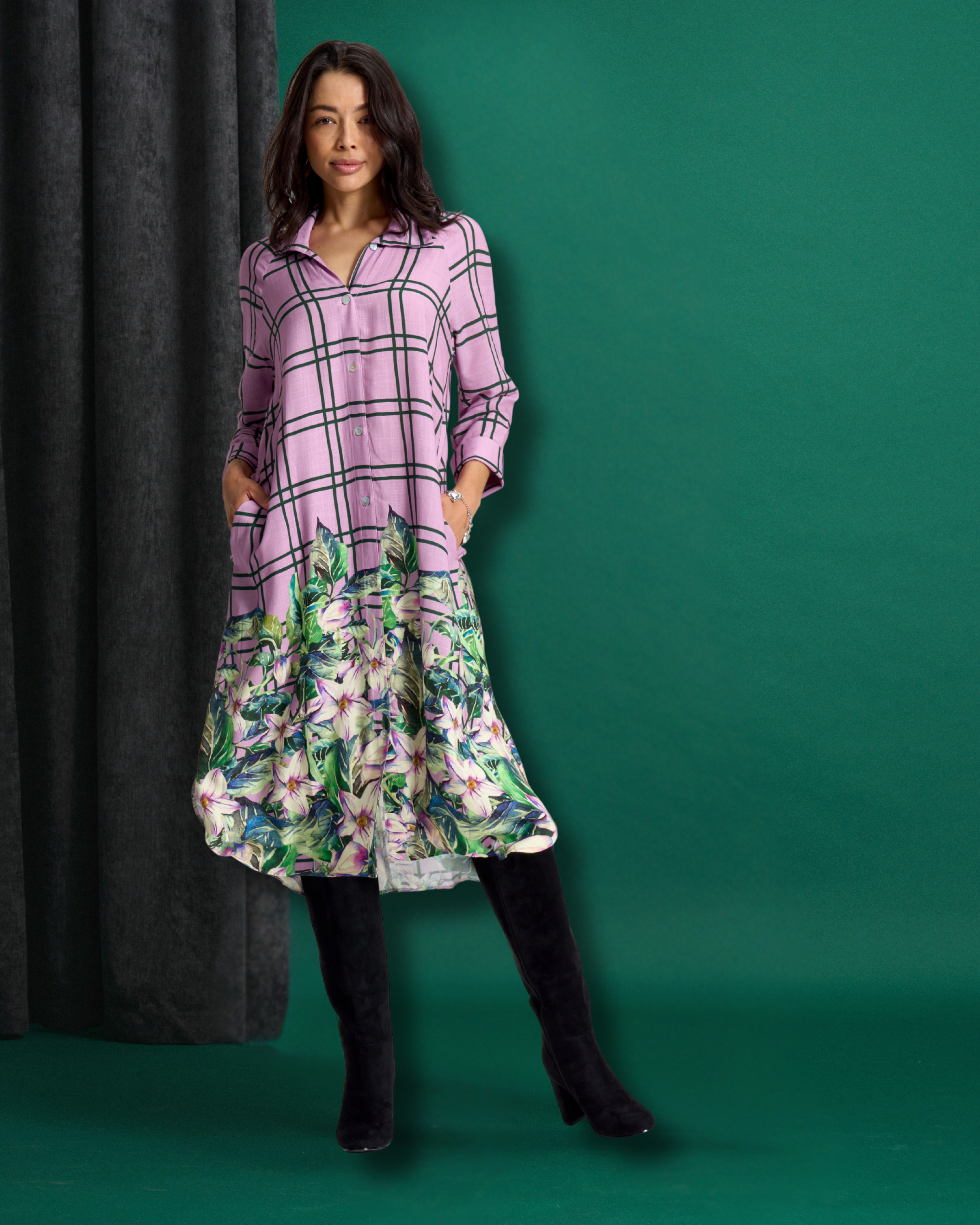 Violet Meadow Check Liza Shirt Dress