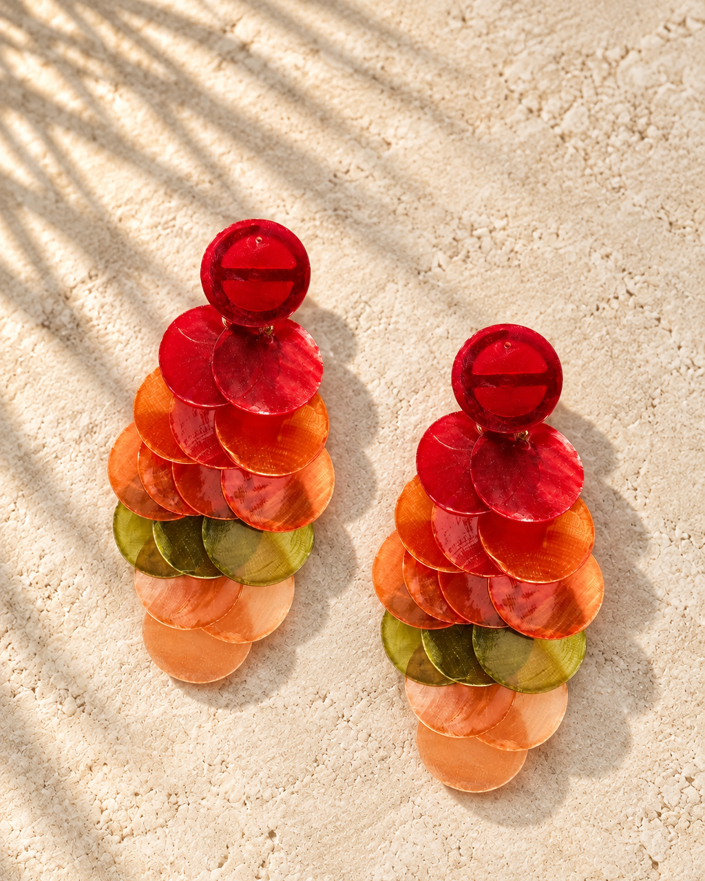 Multi Colour Shell Disk Earrings