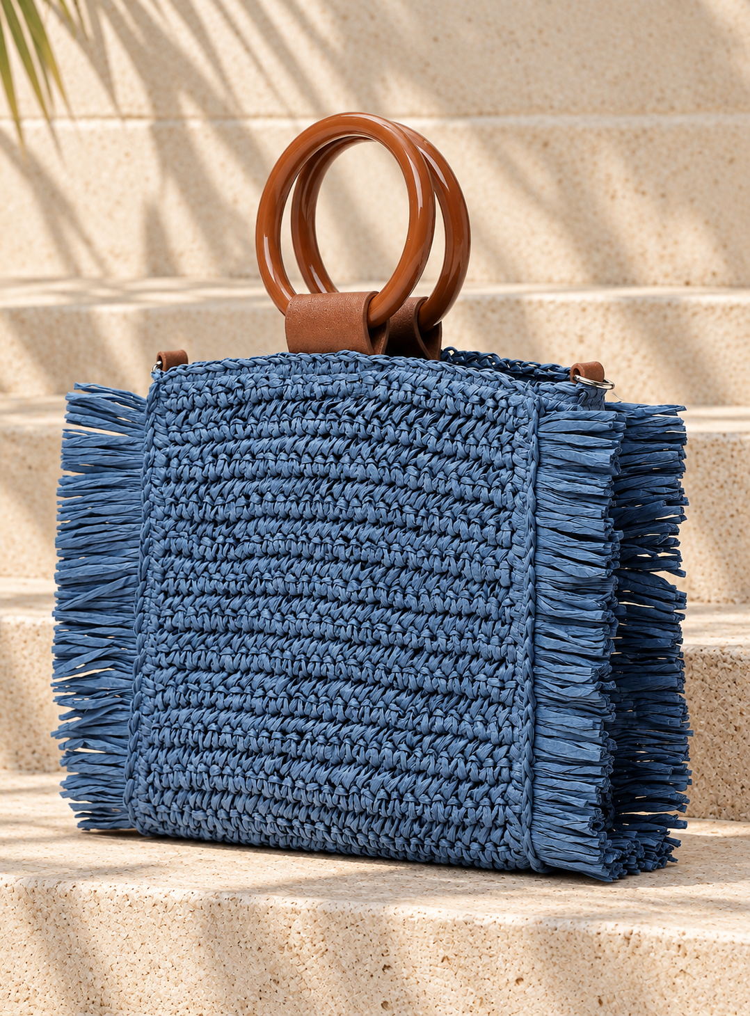 Riviera Blue Woven Fringe Handbag