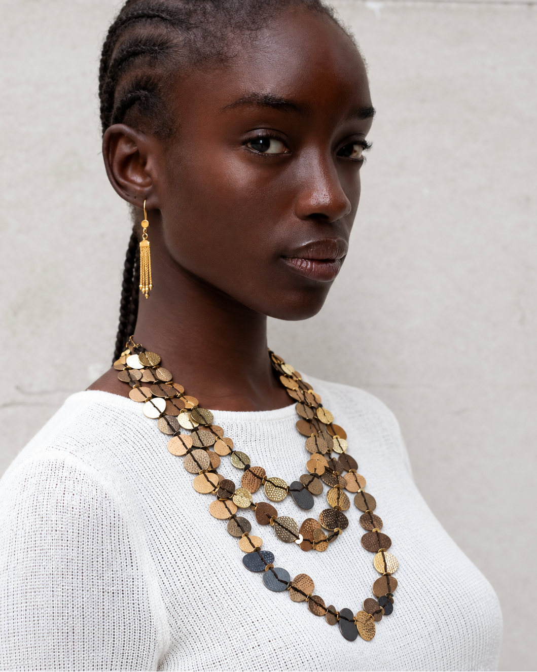 3 Tier Gold Disk Necklace