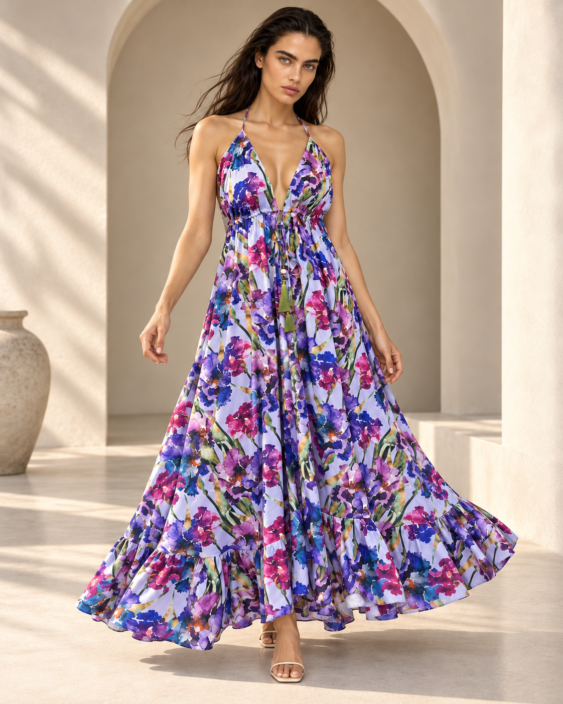 Vacation Frill Dress - Chambray Lilac Floral
