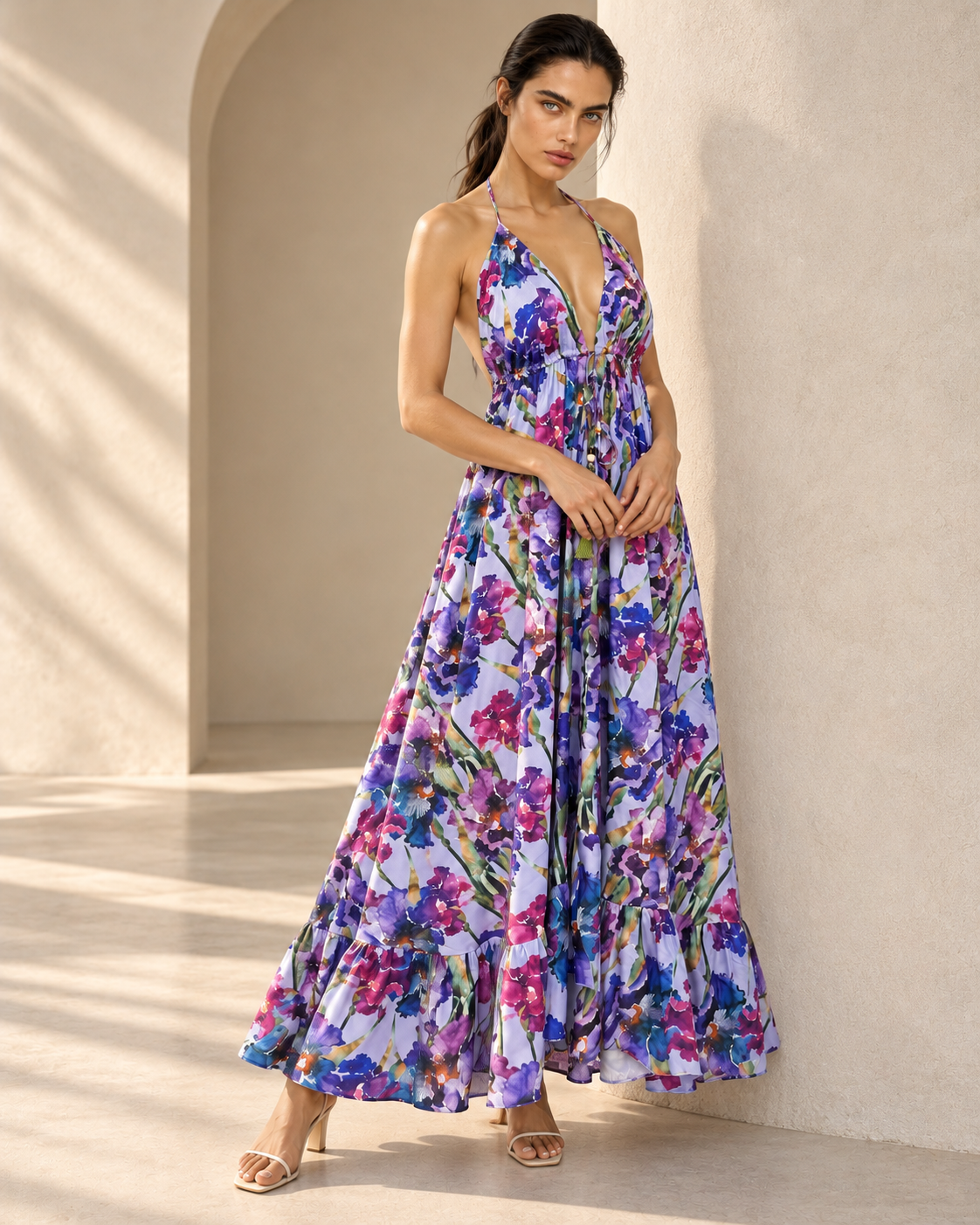 Vacation Frill Dress - Chambray Lilac Floral