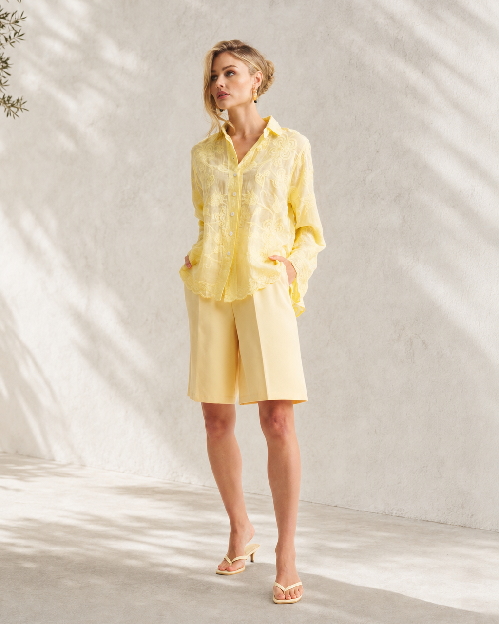 Floral Applique Blouse - Butter Yellow