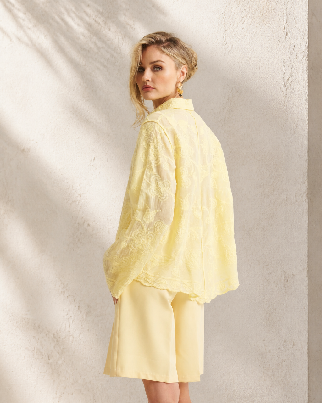 Floral Applique Blouse - Butter Yellow