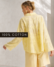 Floral Applique Blouse - Butter Yellow