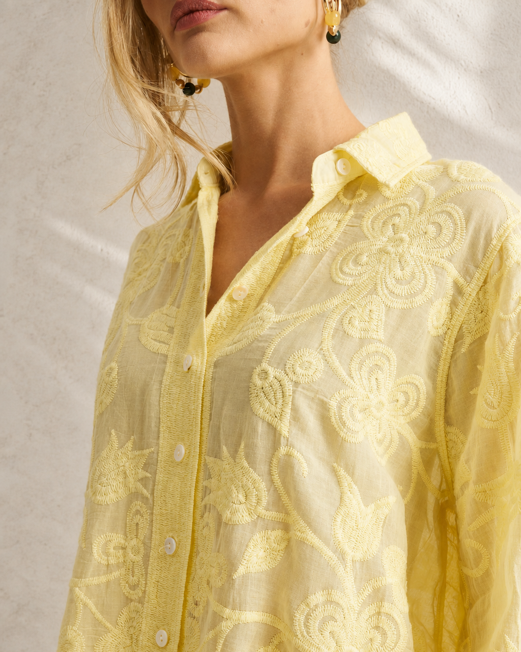Floral Applique Blouse - Butter Yellow