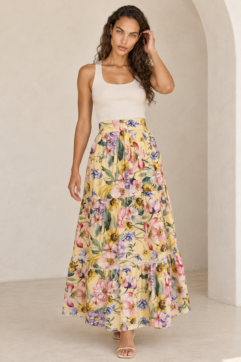 Cotton Lace Trim Skirt - Spring Bloom Soft Yellow