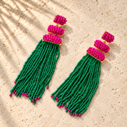 Zuri Fuchsia & Emerald Beaded Tassel Earrings
