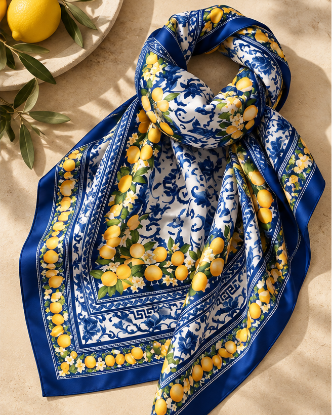 Armani Satin Amalfi Scarf – Lemon Print