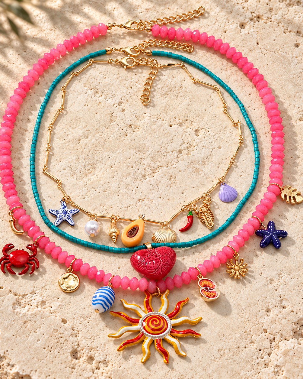 Solana Layered Sun & Sea Charm Necklace Set
