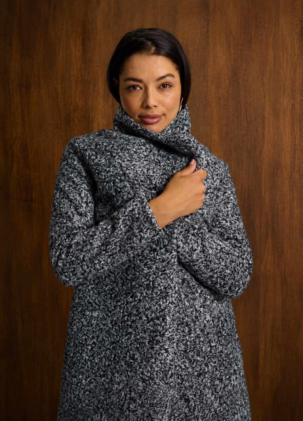 Wool Blend Charcoal Wrap Coat